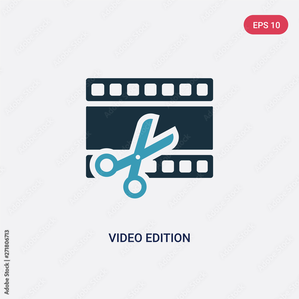 Poster two color video edition vector icon from user interface concept. isolated blue video edition vector 