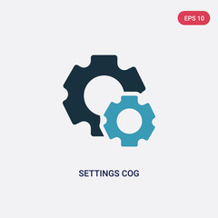 two color settings cog vector icon from user interface concept. isolated blue settings cog vector sign symbol can be use for web, mobile and logo. eps 10