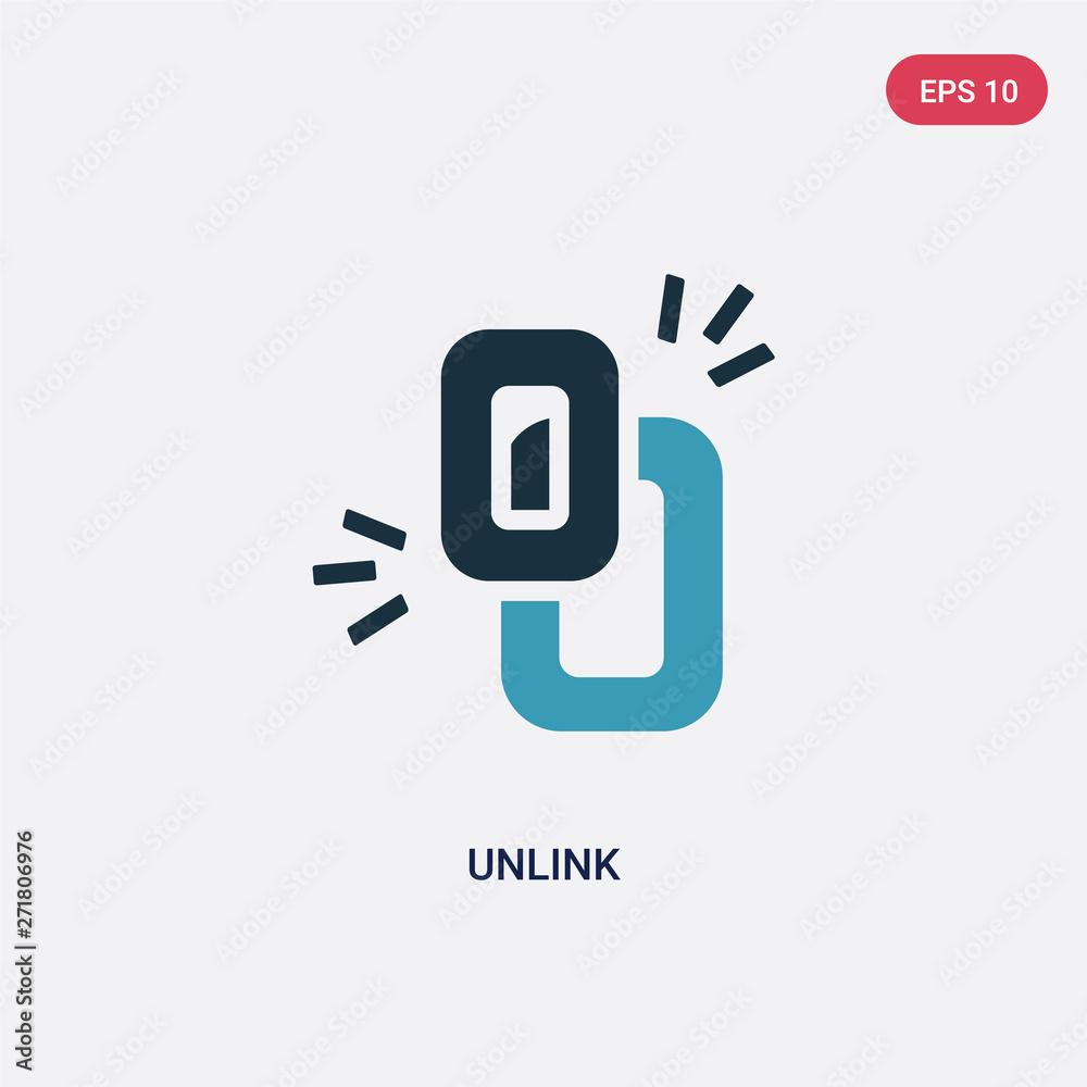 Poster two color unlink vector icon from user interface concept. isolated blue unlink vector sign symbol ca