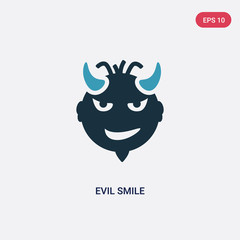 two color evil smile vector icon from user interface concept. isolated blue evil smile vector sign symbol can be use for web, mobile and logo. eps 10