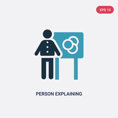 two color person explaining data vector icon from user interface concept. isolated blue person explaining data vector sign symbol can be use for web, mobile and logo. eps 10