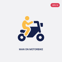 two color man on motorbike vector icon from ultimate glyphicons concept. isolated blue man on motorbike vector sign symbol can be use for web, mobile and logo. eps 10