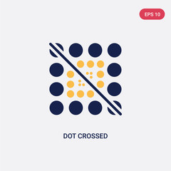 two color dot crossed vector icon from ultimate glyphicons concept. isolated blue dot crossed vector sign symbol can be use for web, mobile and logo. eps 10