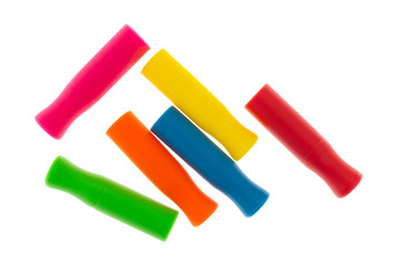 Silicone straw tips on a white background