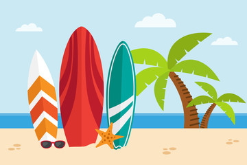 Surfboards on a beach