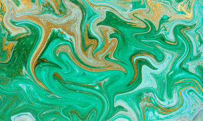 Marble abstract acrylic background. Marbling artwork texture. Agate ripple pattern. Gold powder.