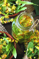 Linden flowers. Lime tea. The concept of making tea with linden. Keto diet. Keto drinks.