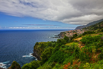 Fototapeta na wymiar Madeira island seascape panorama, Portugal. Portu Moniz