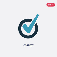 two color correct vector icon from user interface concept. isolated blue correct vector sign symbol can be use for web, mobile and logo. eps 10