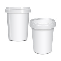 Blank Food Cup Containers For Fast Food, Dessert, Ice Cream, Yogurt Or Snack. Vector Mock Up Template