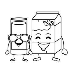 delicious milk glass cup and box kawaii characters