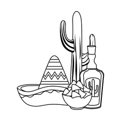 tequila with mexican hat and nachos cinco de mayo celebration vector illustratio