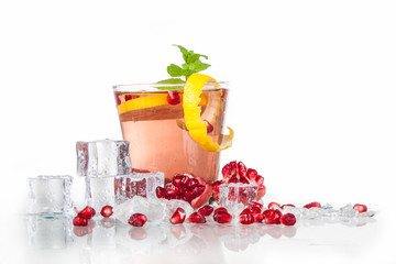 summer drink of pomegranate, lemon, mint with ice