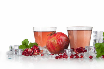 summer drink of pomegranate, lemon, mint with ice