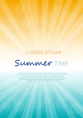 Summer time background with text. Vertical vector illustration of a glowing sky. Poster with copy space