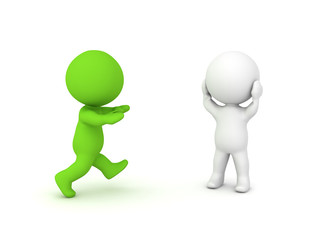 3D Character is scared of green zombie