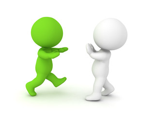 3D Green zombie attacking person