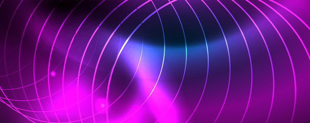 Neon glowing techno lines, hi-tech futuristic abstract background template, vector