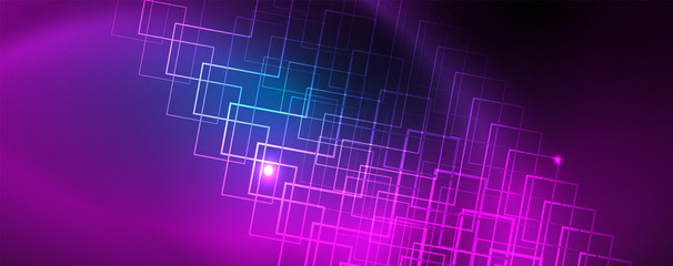 Neon glowing techno lines, hi-tech futuristic abstract background template, vector