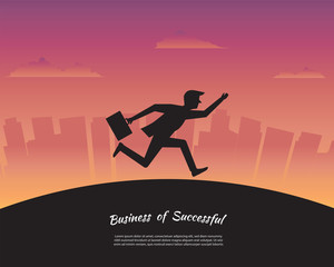 Silhouette businessman running to success goal