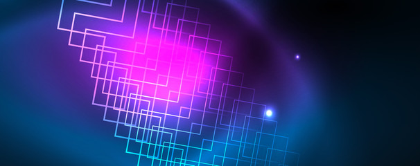 Obraz premium Neon glowing techno lines, hi-tech futuristic abstract background template, vector