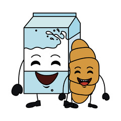 delicious bread croissant and milk kawaii characters