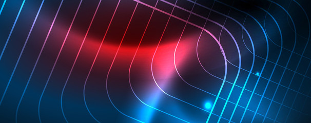 Neon glowing techno lines, hi-tech futuristic abstract background template, vector