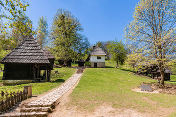 Fototapeta na wymiar Trsic, Serbia - April 21, 2019: Birth house of Vuk Stefanovic Karadzic in Trsic, Serbia. He was a Serbian philologist and linguist who was the major reformer of the Serbian language.