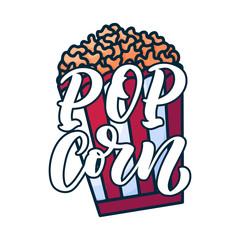 Pop corn lettering. Logo template. Food typography for banner and promo design. background. Vector