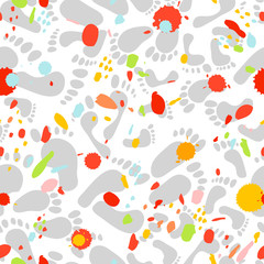 Footprint People Party and Artistic Blots Paint print. Happy Holi background. Vector
