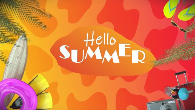 Hello Summer 3d render animation Gradient Orange-Red