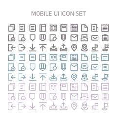 Vector illustration of mobile-ui icons for mobile, interface, mobile site, mobile icon, line icon, flat icon, document, note, notebook, book, receipt, exercise book, search, large, small, pencil.
