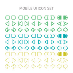 Vector illustration of mobile-ui icons for mobile, interface, mobile site, mobile icon, line icon, flat icon, previous, arrow, play, first, last.