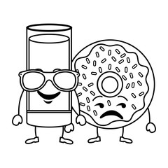 delicious milk glass and donut kawaii characters