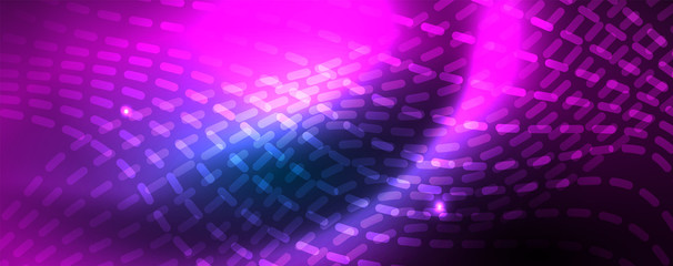 Obraz premium Smooth wave lines on blue neon color light background. Glowing abstract wave on dark, shiny motion, magic space light