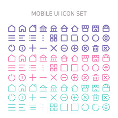 Vector illustration of mobile-ui icons for mobile, interface, mobile site, mobile icon, line icon, flat icon, home, first, main, sub-page, store, shopping, building, academy, school, menu, main menu.