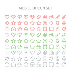 Vector illustration of mobile-ui icons for mobile, interface, mobile site, mobile icon, line icon, flat icon, heart, favorites, clips, heartclip, link, connection, star, important, medal, water, home.