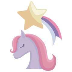 head of cute unicorn animal with shooting star