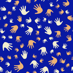 Obraz premium Seamless vector EPS 10 pattern with hands. Teamwork concept