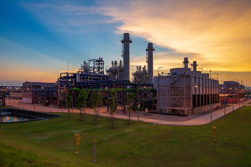 Electric plant turbine generator in the power supply plant in the industry area during twilight time