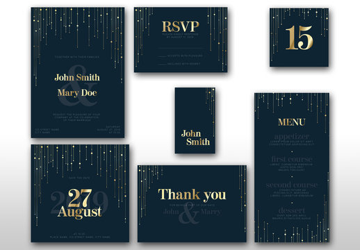 Dark Blue Wedding Suite Layout with Gold Accents