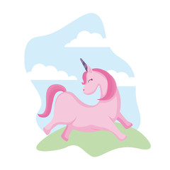 cute unicorn animal in landscape