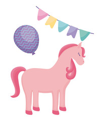 cute unicorn animal with garlands hanging