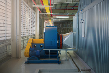 Centrifugal blower ventilation machinery fan with equipment machine and filter systems of ducting exhaust for the Industrial building of the plant