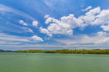 Beautiful sky, clear sea and mangrove forests on holidays in thailand