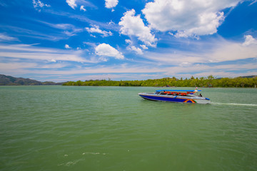 Beautiful sky, clear sea and mangrove forests on holidays in thailand