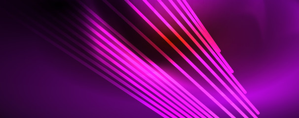 Shiny color neon light with lines, abstract wallpaper, shiny motion, magic space light. Techno abstract background