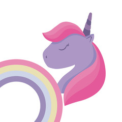 head of cute unicorn animal with rainbow