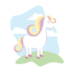 cute unicorn animal in landscape