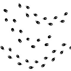 Cow and pig steps black brush strokes isolated on white. Hoof prints, silhouette imprint trails. Decorative idea for zoology, village farms, country market's illustrations decor, advertising banners.